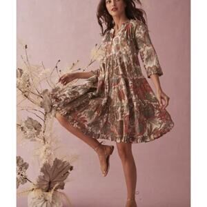 Cara Cara | Gibson Bird Paisley Ivory Multi Mini Dress | Sz XS/S